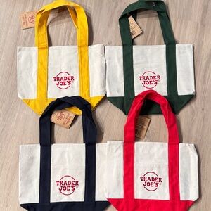 Trader Joe's Mini Canvas Tote Bags set of 4 - blue, yellow, green, red